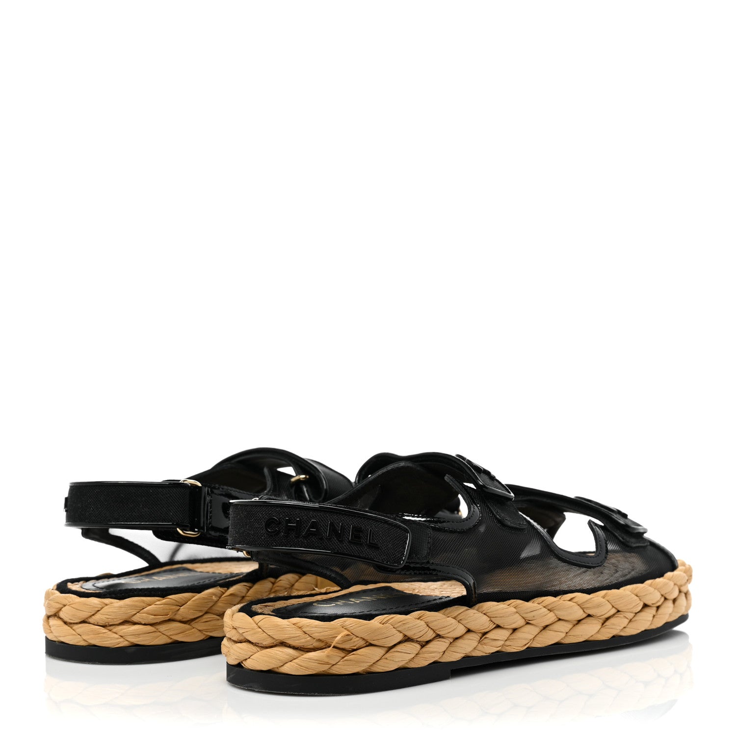 Chanel Mesh Patent Calfskin Velcro Dad Sandals 41 Black 4 of 8