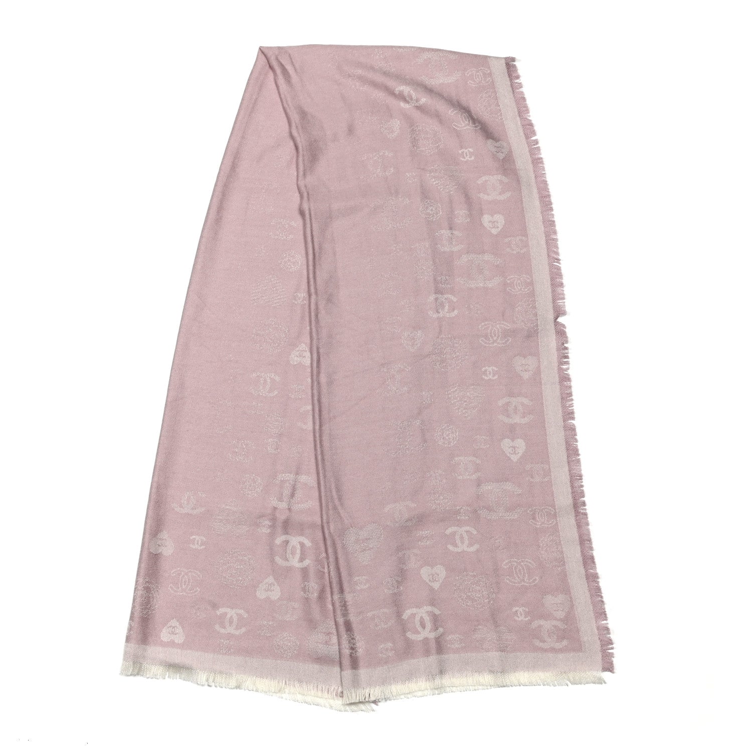 Chanel Cashmere Silk CC Heart Scarf Pink 2 of 3