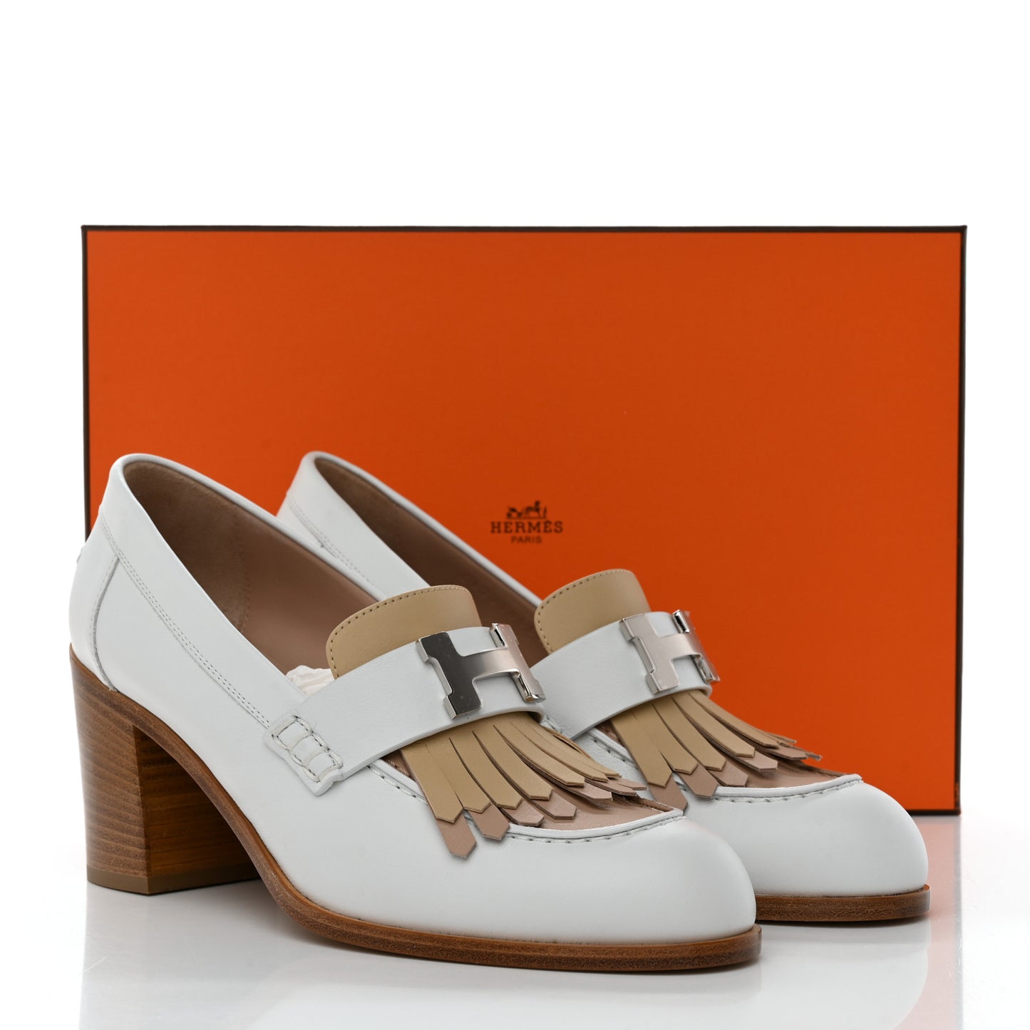 Calfskin Womens Elysee 70 Moccasin Loafer Pumps 37 White