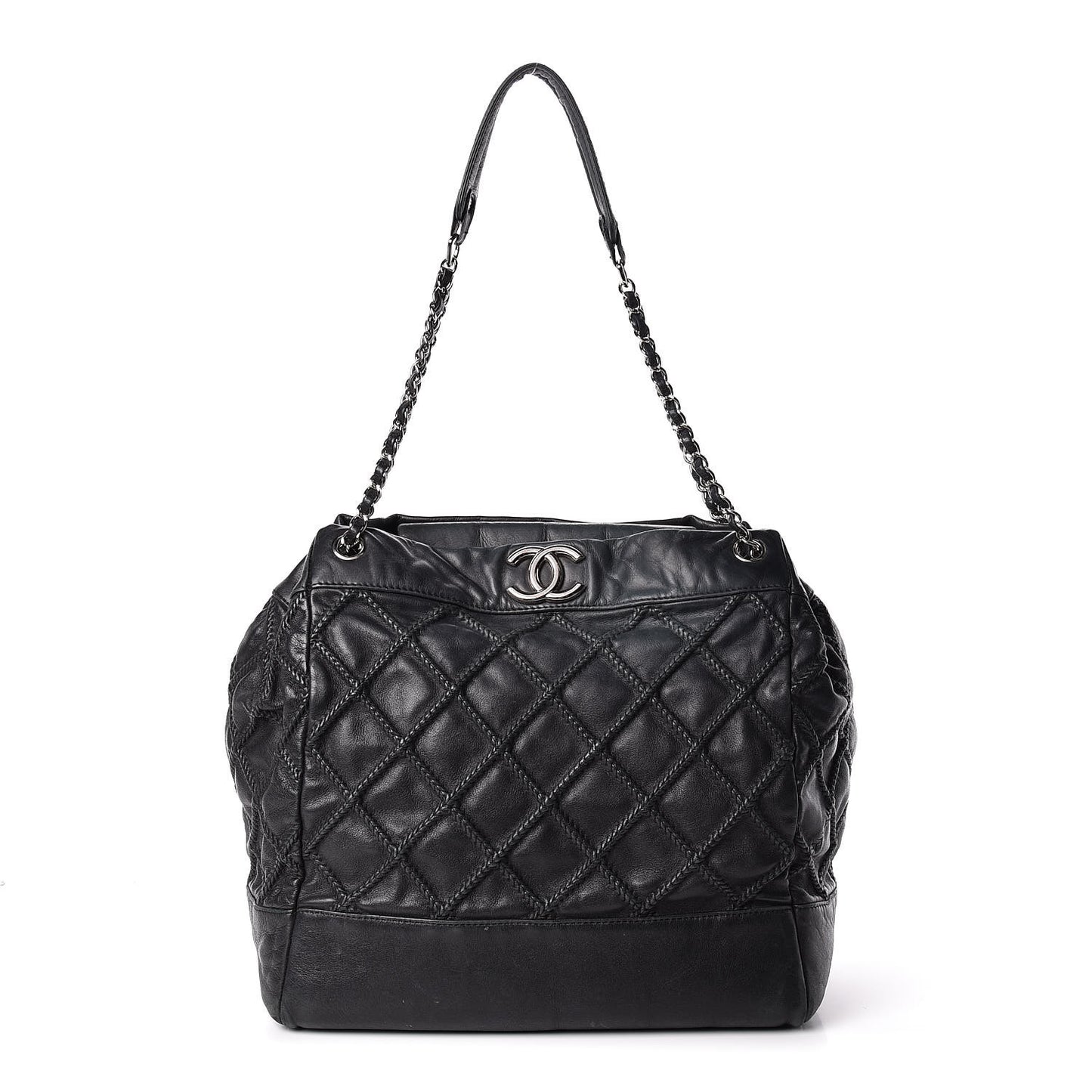Lambskin Stitched Accordion Shoulder Bag Black