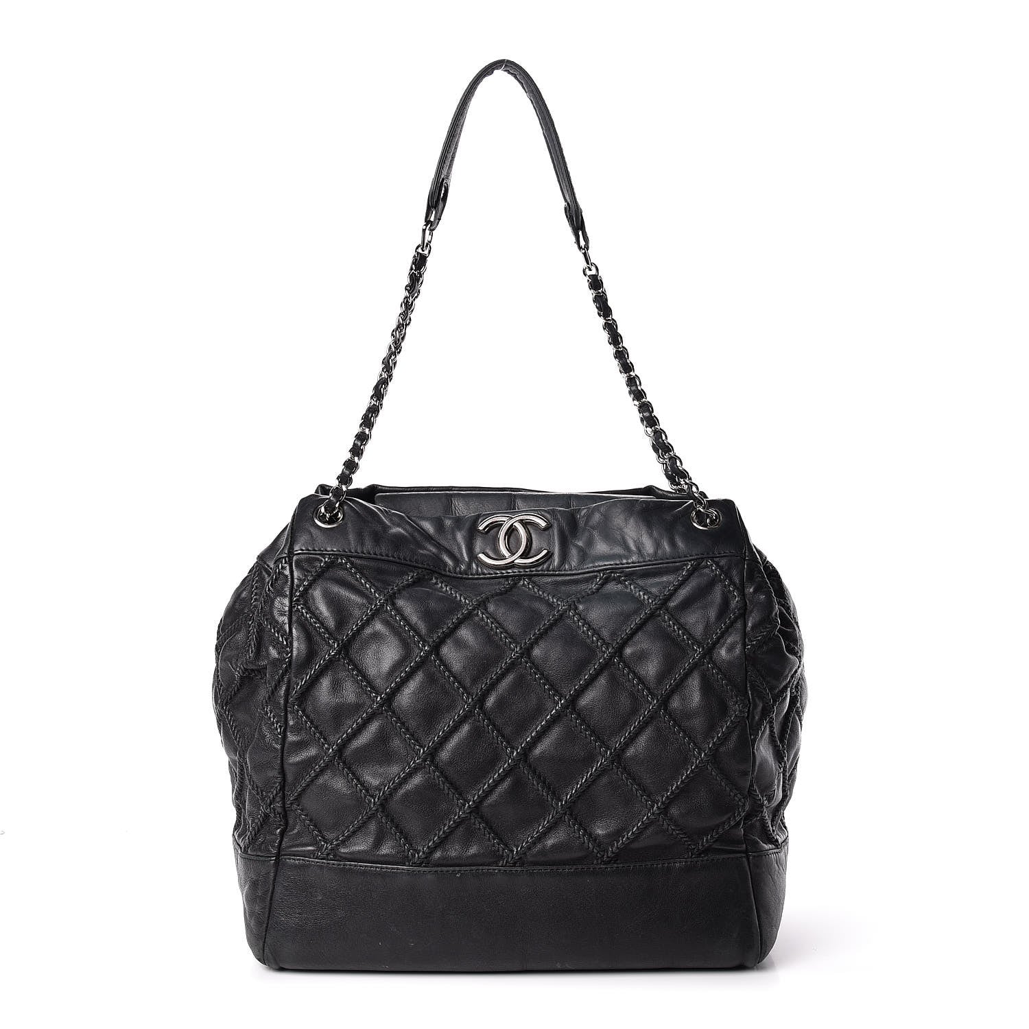Chanel Lambskin Stitched Accordion Shoulder Bag Black 1 of 17