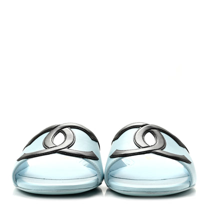 Chanel Lambskin CC Cutout Mules 40 Blue Black 3 of 10