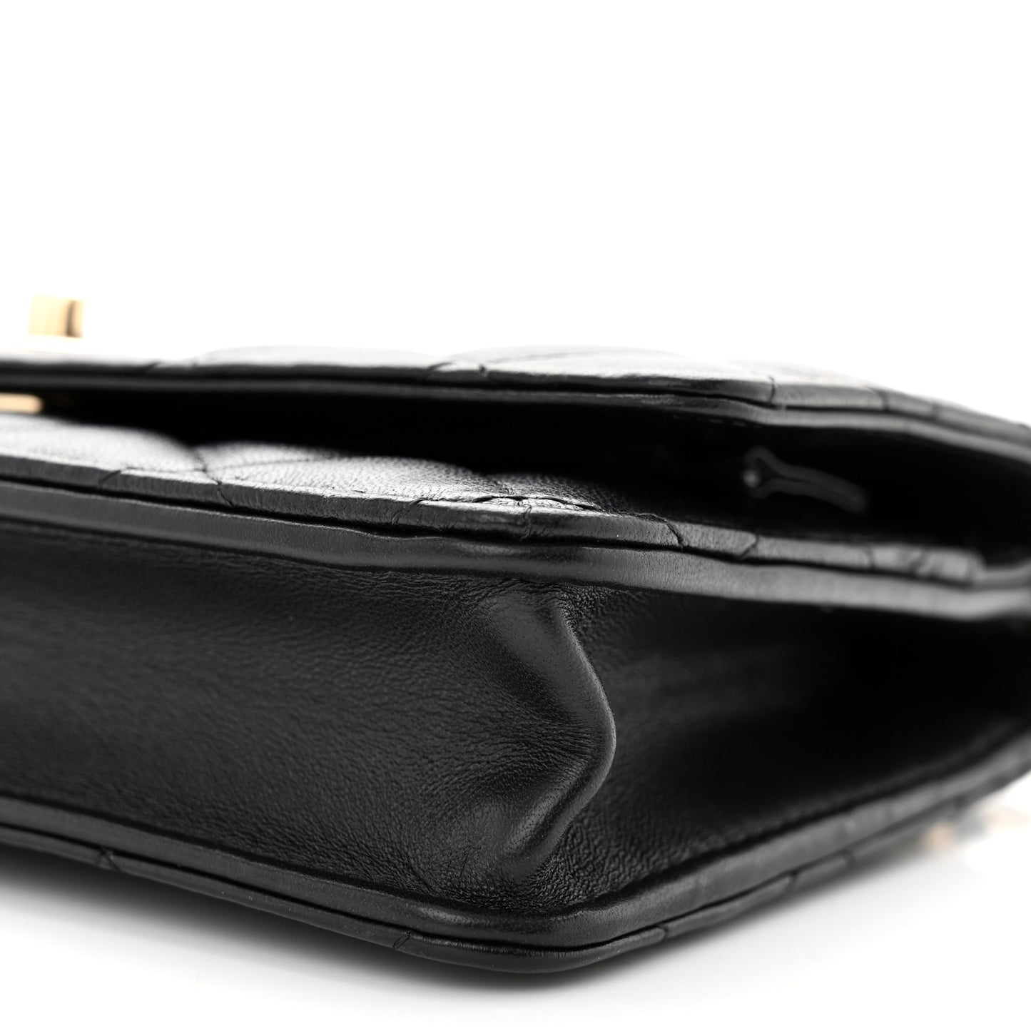 Lambskin Enamel Quilted Pearl Crush Wallet On Chain WOC Black