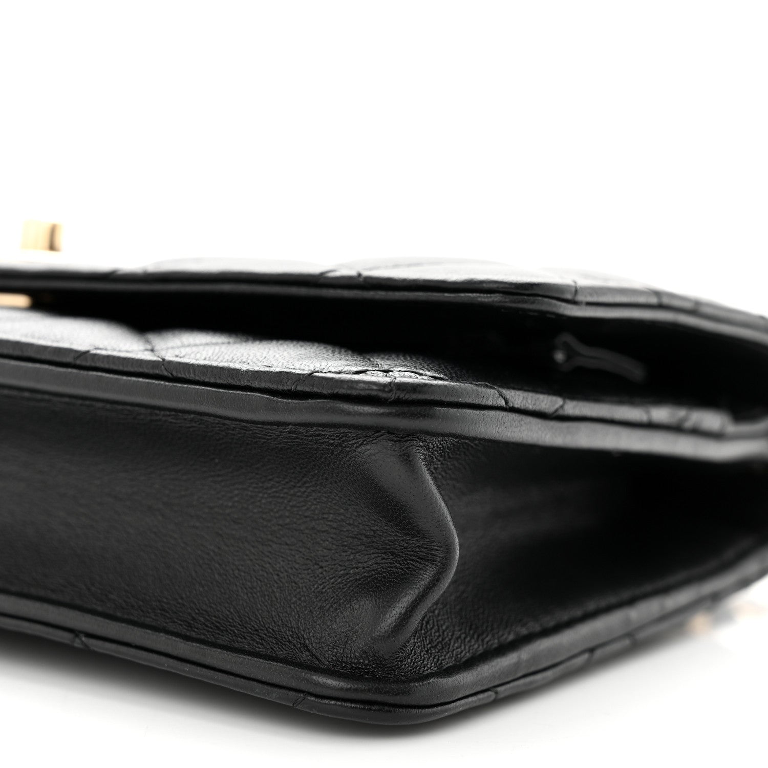 Chanel Lambskin Enamel Quilted Pearl Crush Wallet On Chain WOC Black 10 of 11