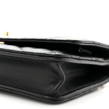 Chanel Lambskin Enamel Quilted Pearl Crush Wallet On Chain WOC Black 10 of 11