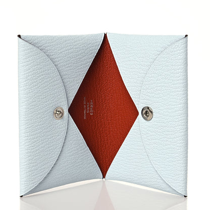 Hermes Chevre Mysore Verso Calvi Card Case Bleu Brume Brique 5 of 8
