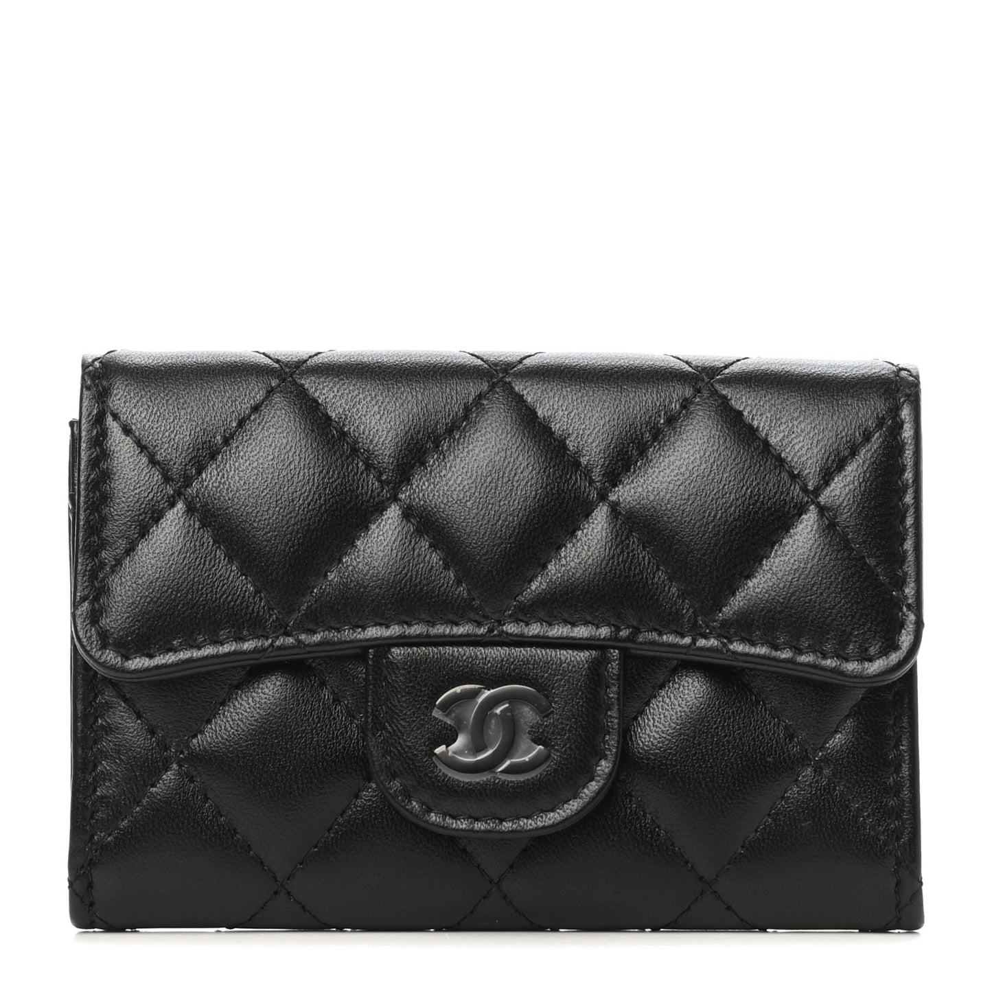 Lambskin Quilted Flap Card Holder Wallet So Black