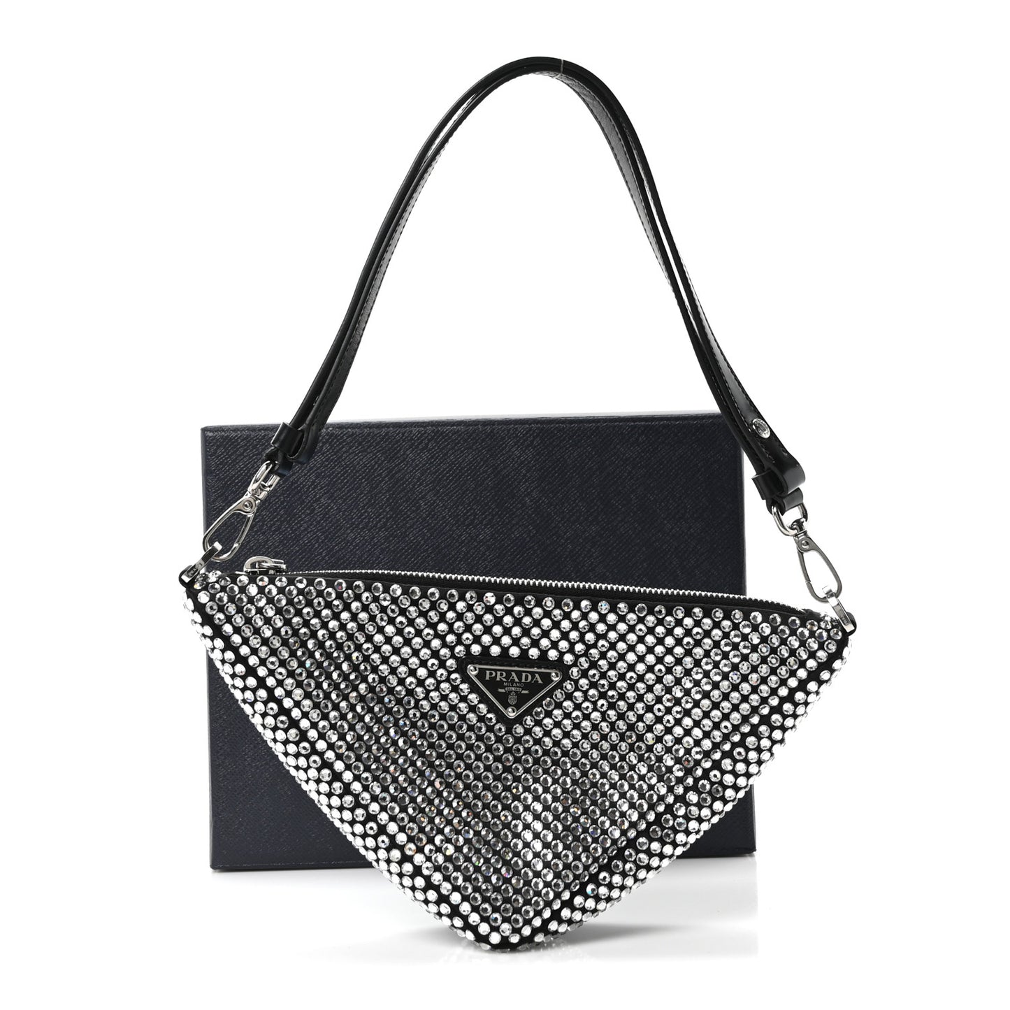 Satin Crystal Triangle Pouch Cristal