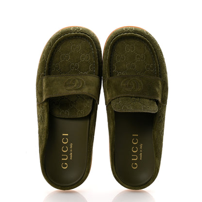 Gucci Suede GG Debossed Celia Mules 39 Green 2 of 9