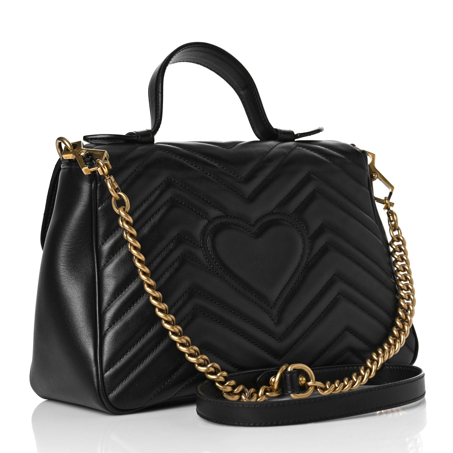 Calfskin Matelasse Small GG Marmont Top Handle Shoulder Bag Black