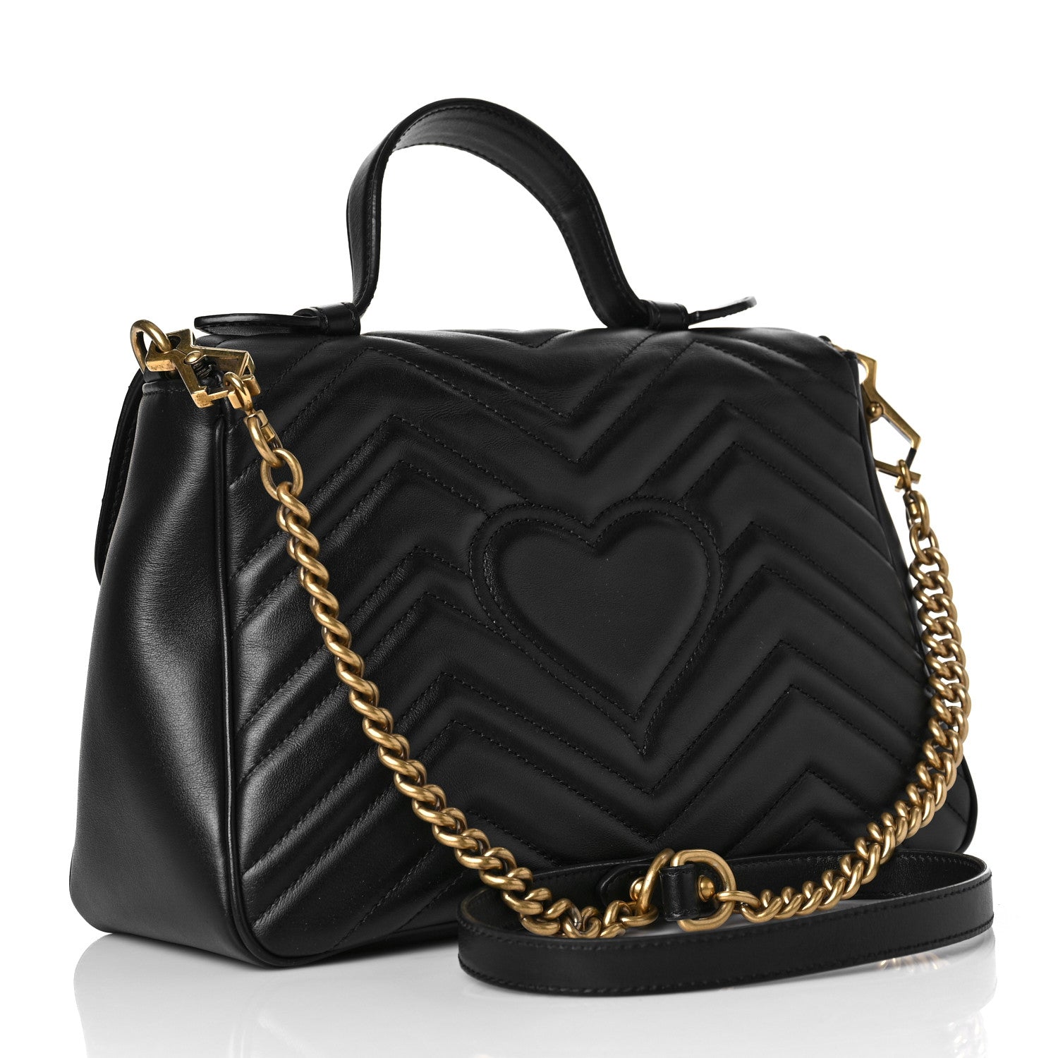 Gucci Calfskin Matelasse Small GG Marmont Top Handle Shoulder Bag Black 2 of 9