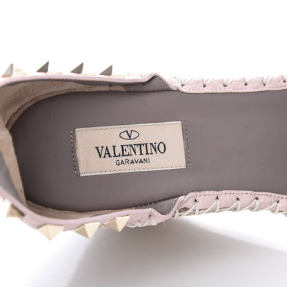 Valentino Garavani Grained Calfskin Rockstud Ankle Strap Espadrille 15/105mm Wedge Sandals 39 Rose Quartz Natural 7 of 9