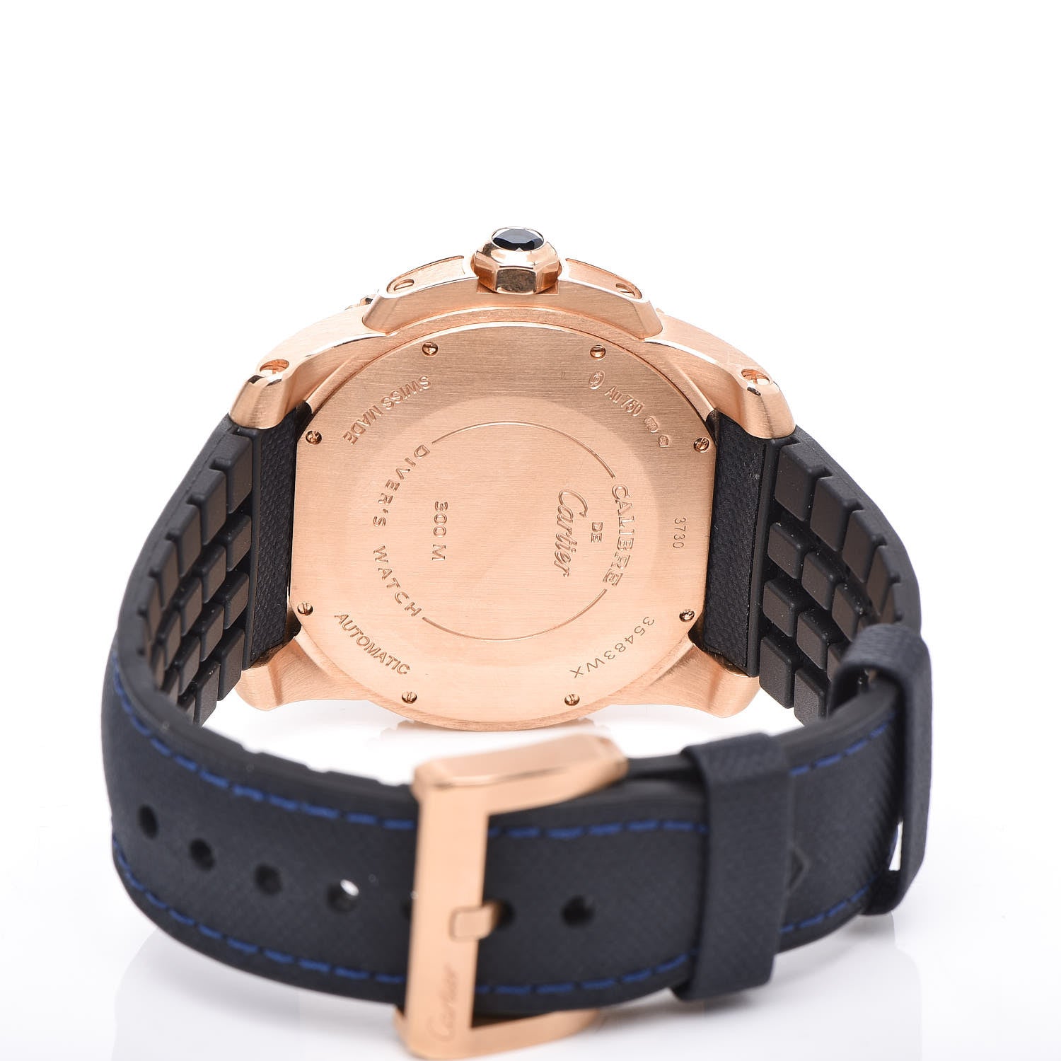 Cartier 18K Pink Gold Rubber 42mm Calibre de Cartier Diver Automatic Watch Blue 5 of 6