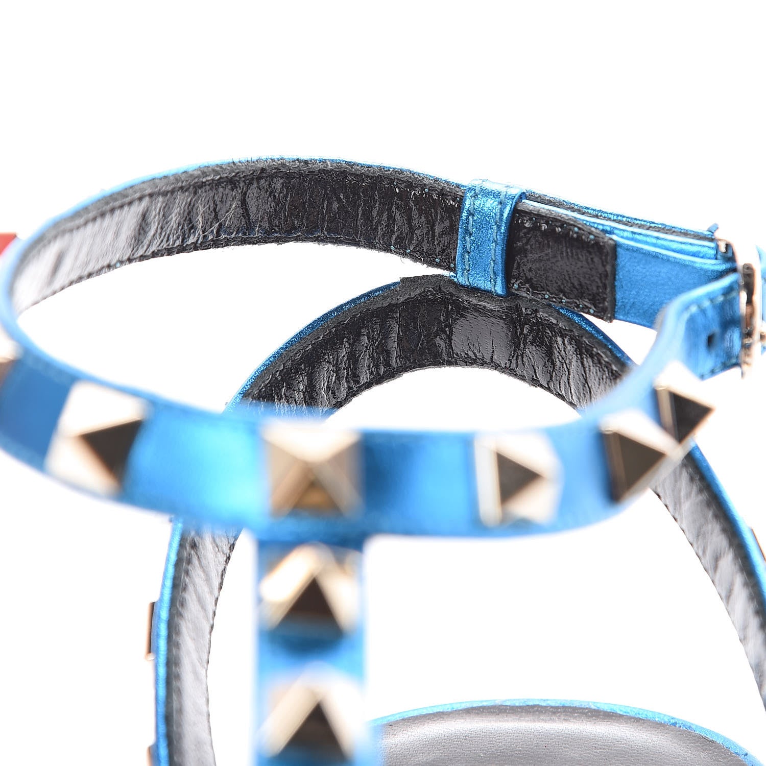 Valentino Garavani Metallic Pebbled Calfskin Rockstud Ankle Strap 100mm Pumps 39 Light Blue 12 of 13