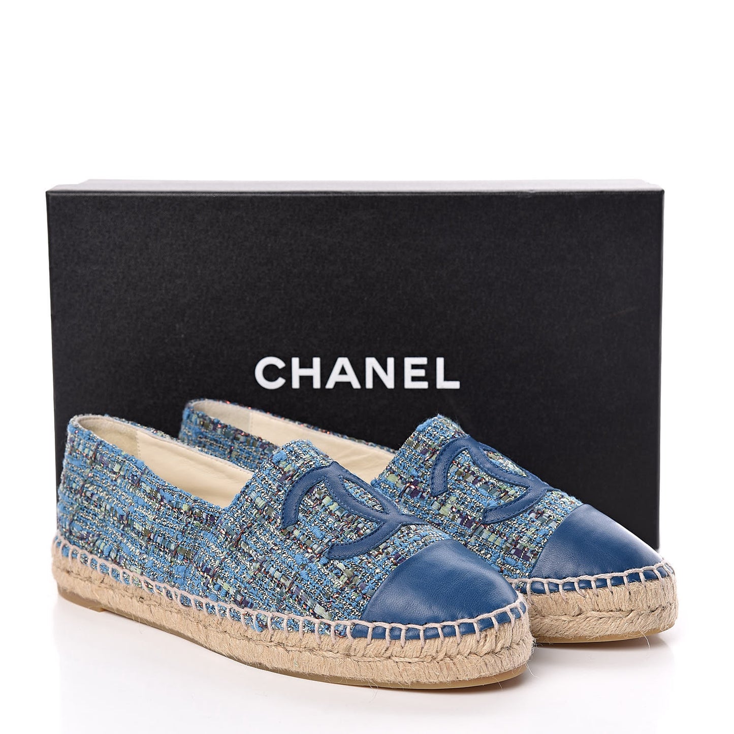 Tweed Lambskin CC Espadrilles 38 Blue Green