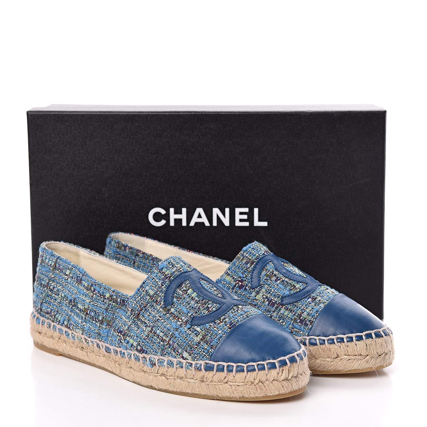 Chanel Tweed Lambskin CC Espadrilles 38 Blue Green 9 of 9