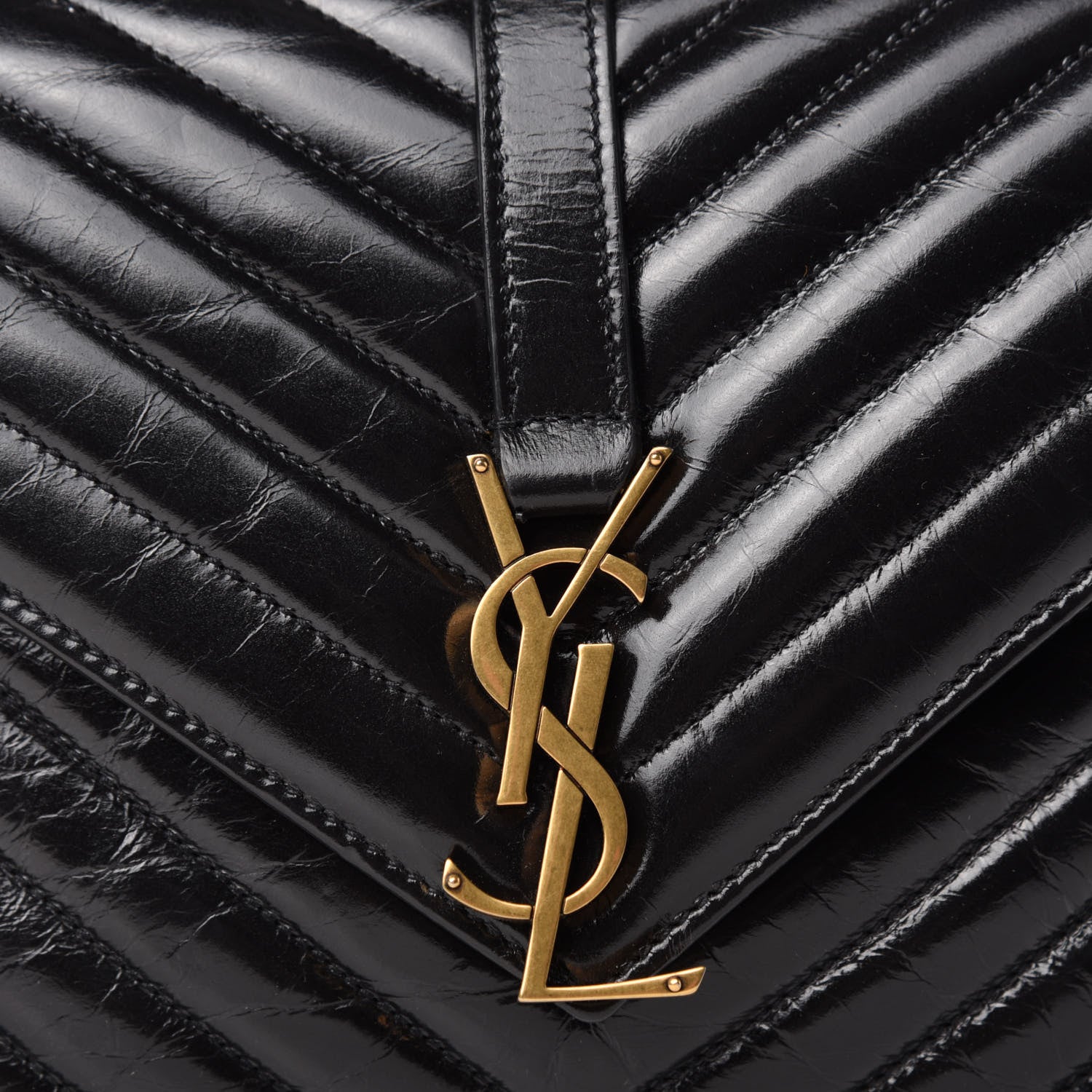 Saint Laurent Cracked Shiny Calfskin Matelasse Chevron Monogram Medium College Bag Black 11 of 11