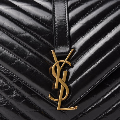 Saint Laurent Cracked Shiny Calfskin Matelasse Chevron Monogram Medium College Bag Black 11 of 11