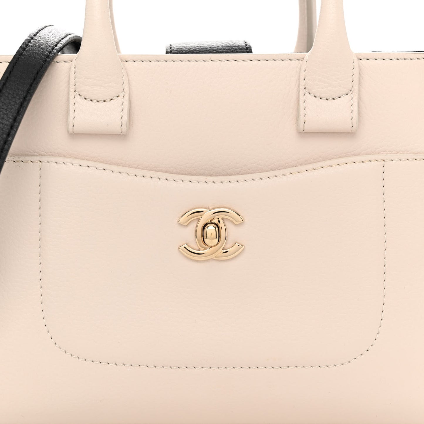 Grained Calfskin Mini Bi-Color Neo Executive Shopper Tote Beige Black