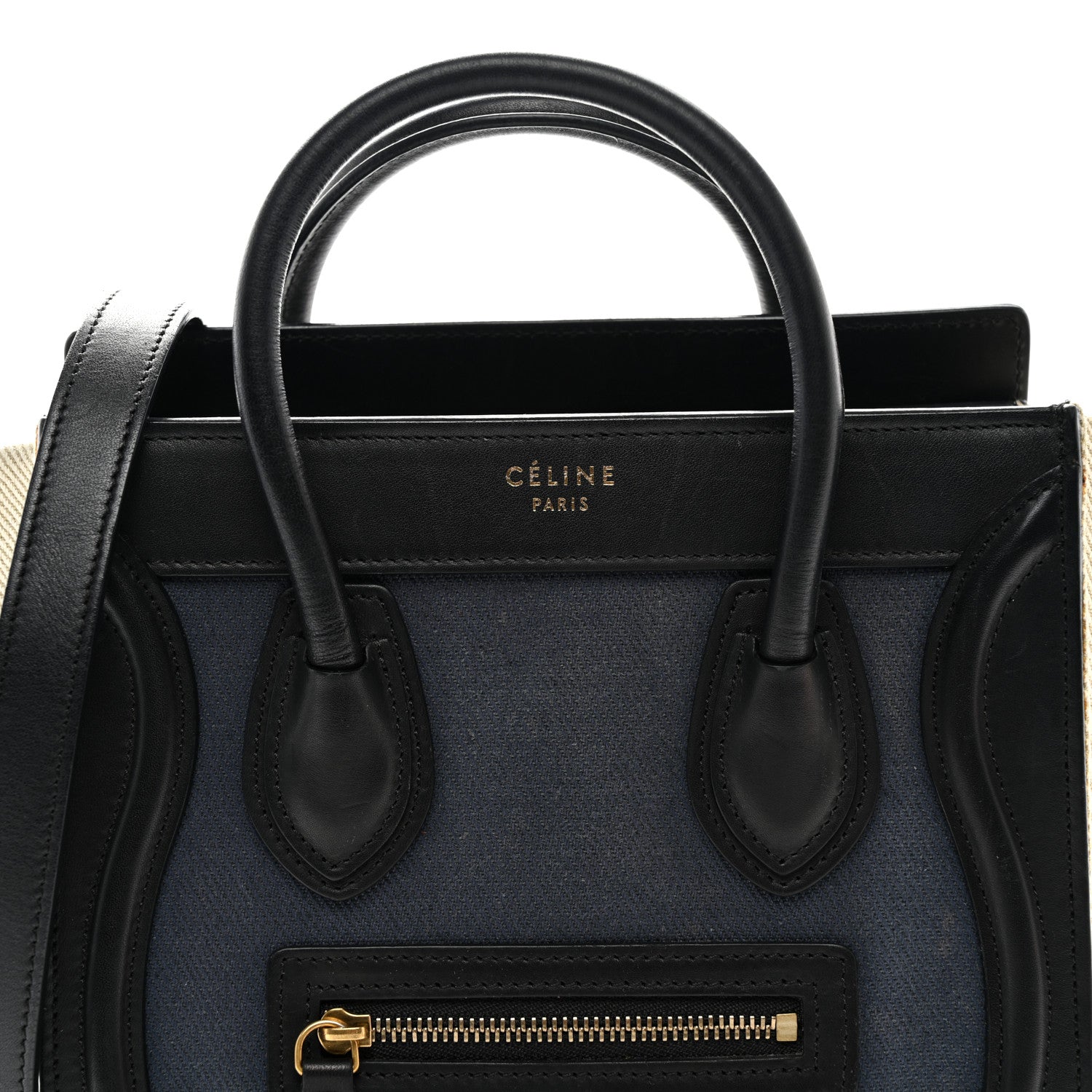 Celine Natural Canvas Smooth Calfskin Nano Luggage Navy 8 of 11