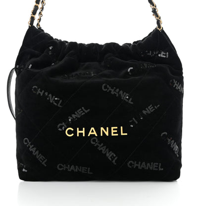 Chanel Velvet Sequin Quilted Small Chanel 22 Black 9 of 12