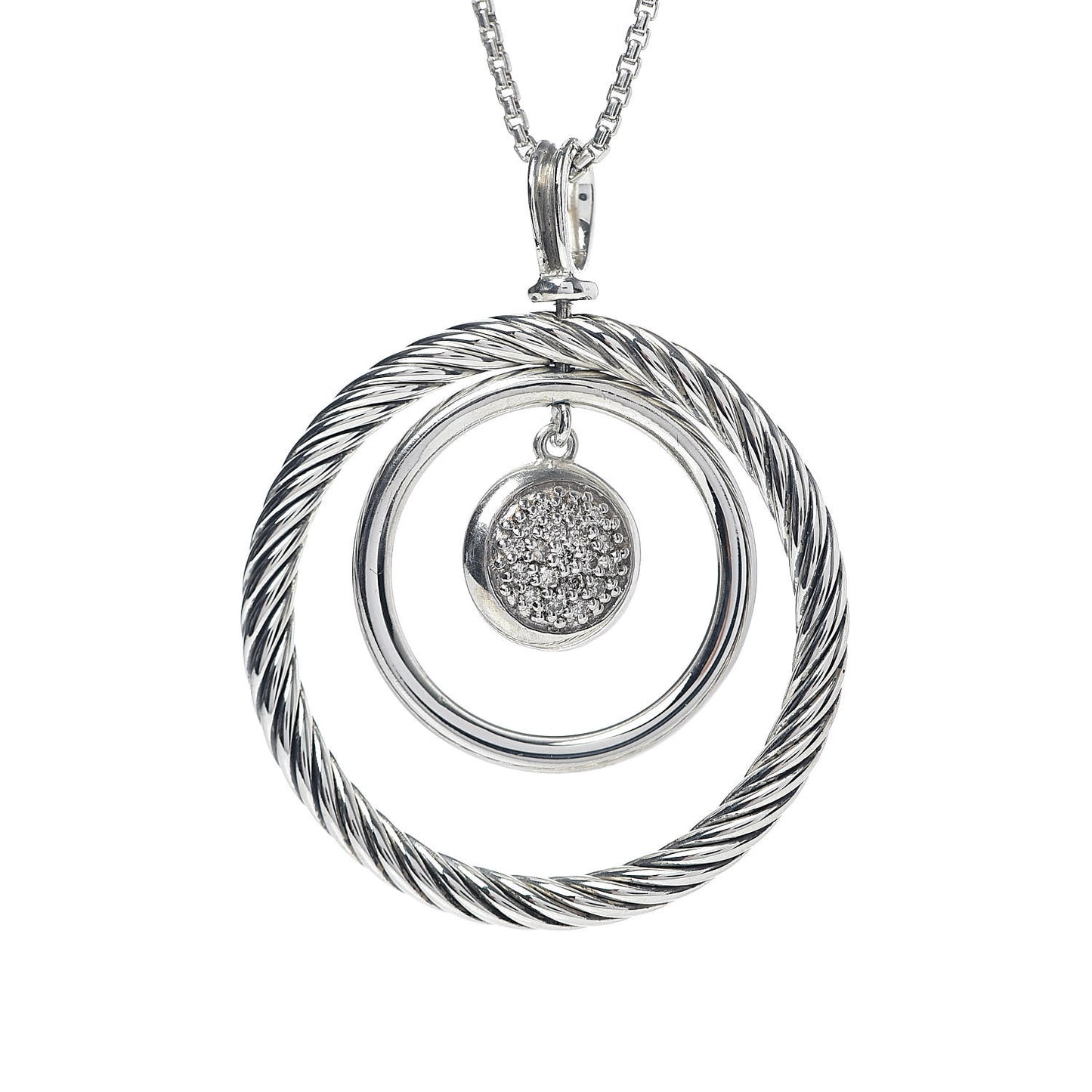 Sterling Silver Diamond Mobile Circle Pendant Necklace