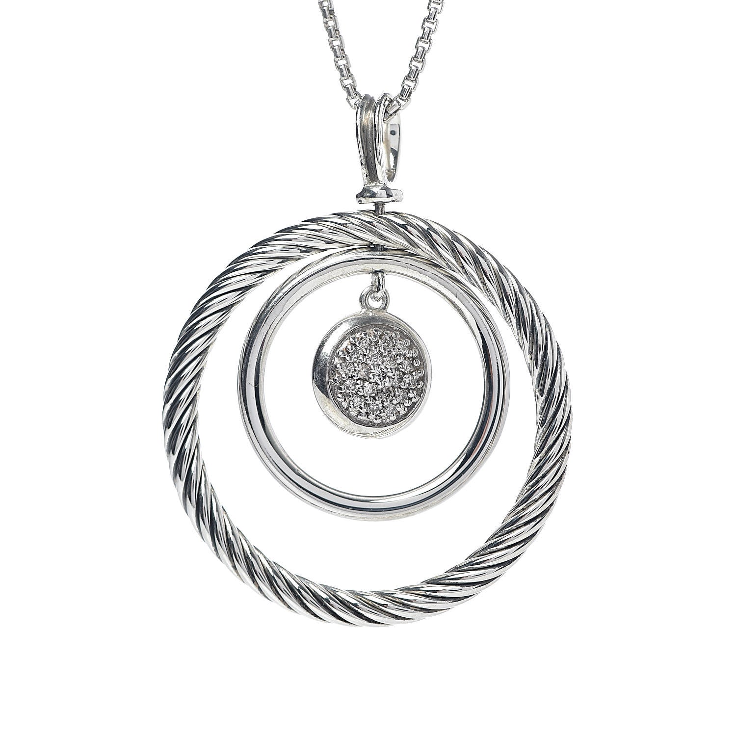 David Yurman Sterling Silver Diamond Mobile Circle Pendant Necklace 4 of 6