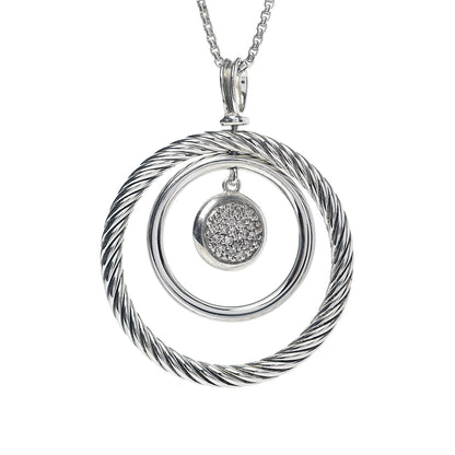 David Yurman Sterling Silver Diamond Mobile Circle Pendant Necklace 4 of 6