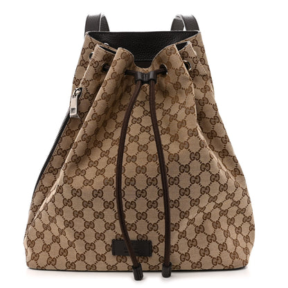 Gucci Monogram Dollar Calfskin O Drawstring Backpack Beige Ebony Testa di Moro Dark Chocolate 1 of 9
