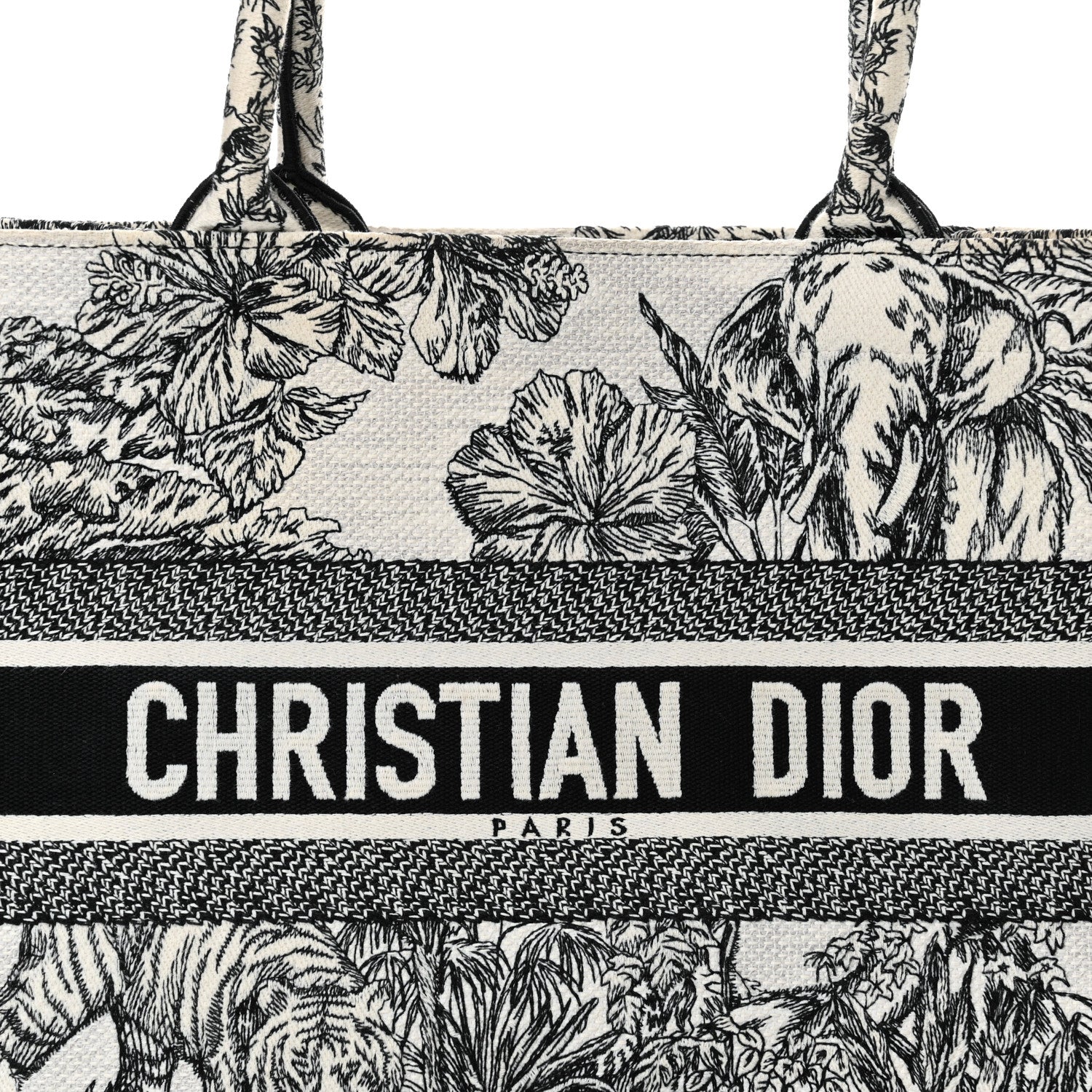Christian Dior Canvas Embroidered Medium Toile de Jouy Voyage Book Tote White Black 8 of 17
