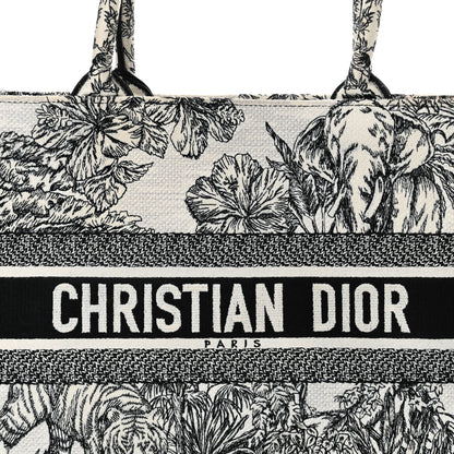 Christian Dior Canvas Embroidered Medium Toile de Jouy Voyage Book Tote White Black 8 of 17