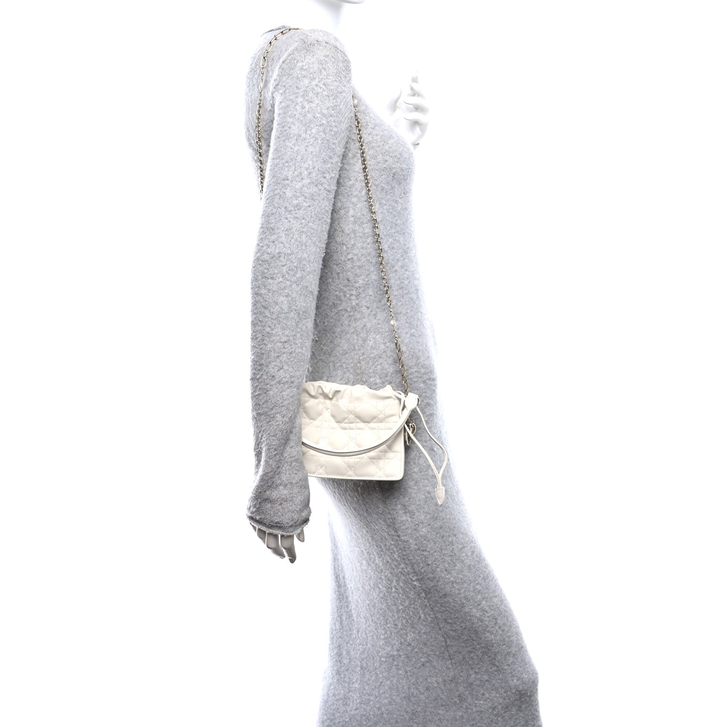 Christian Dior Lambskin Cannage Milly Mini Drawstring Bag Latte 2 of 11