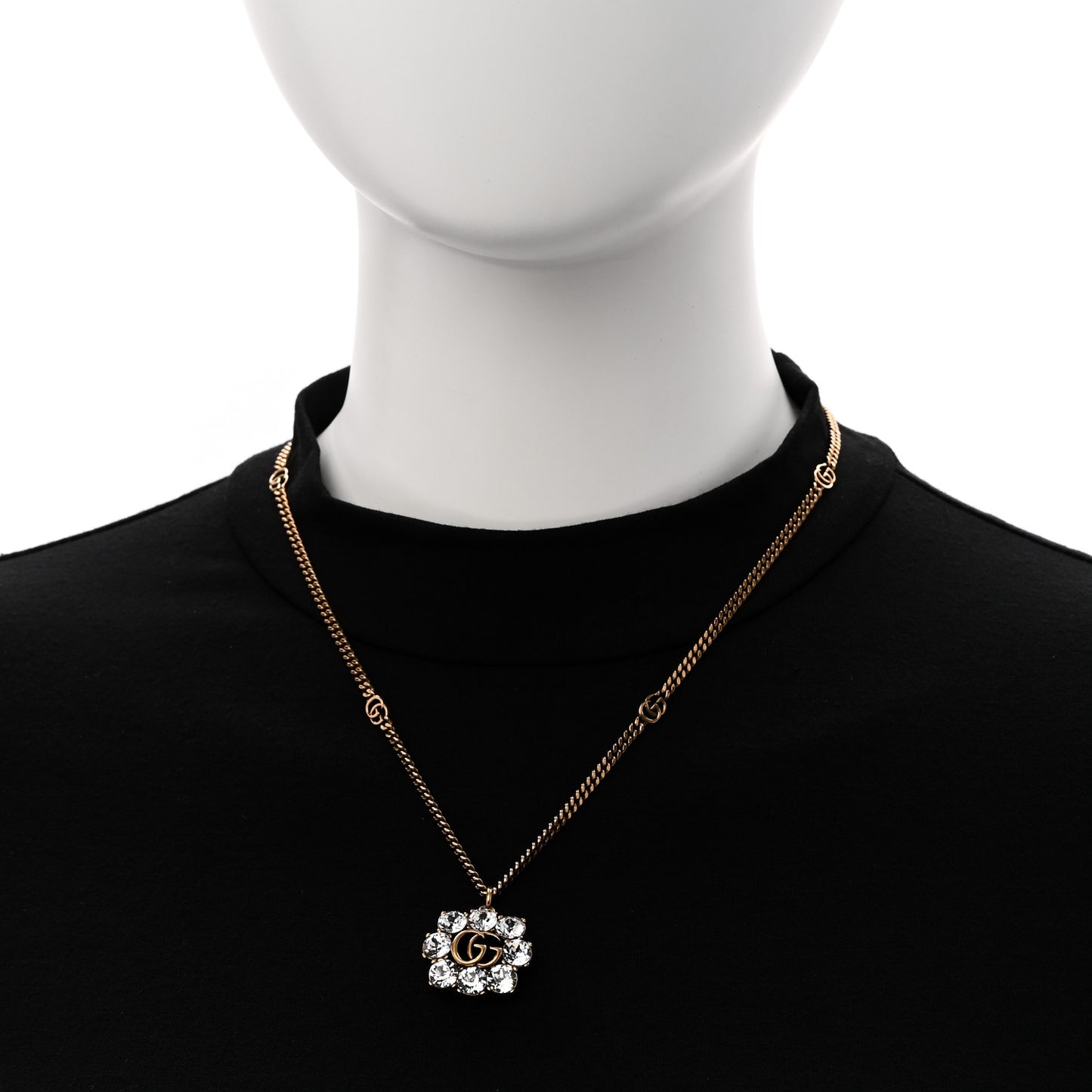 Crystal Embellished Double G Necklace Aged Gold