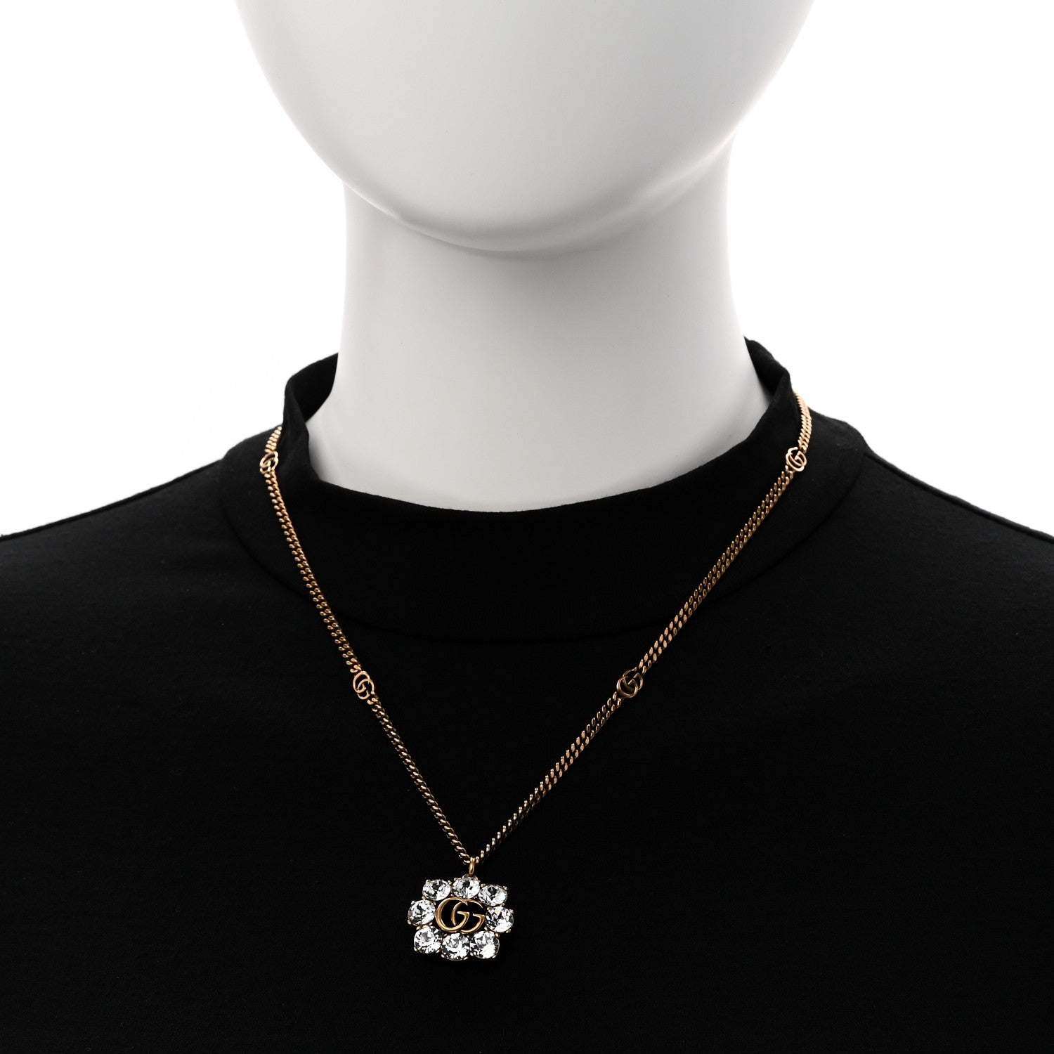 Gucci Crystal Embellished Double G Necklace Aged Gold 2 of 6