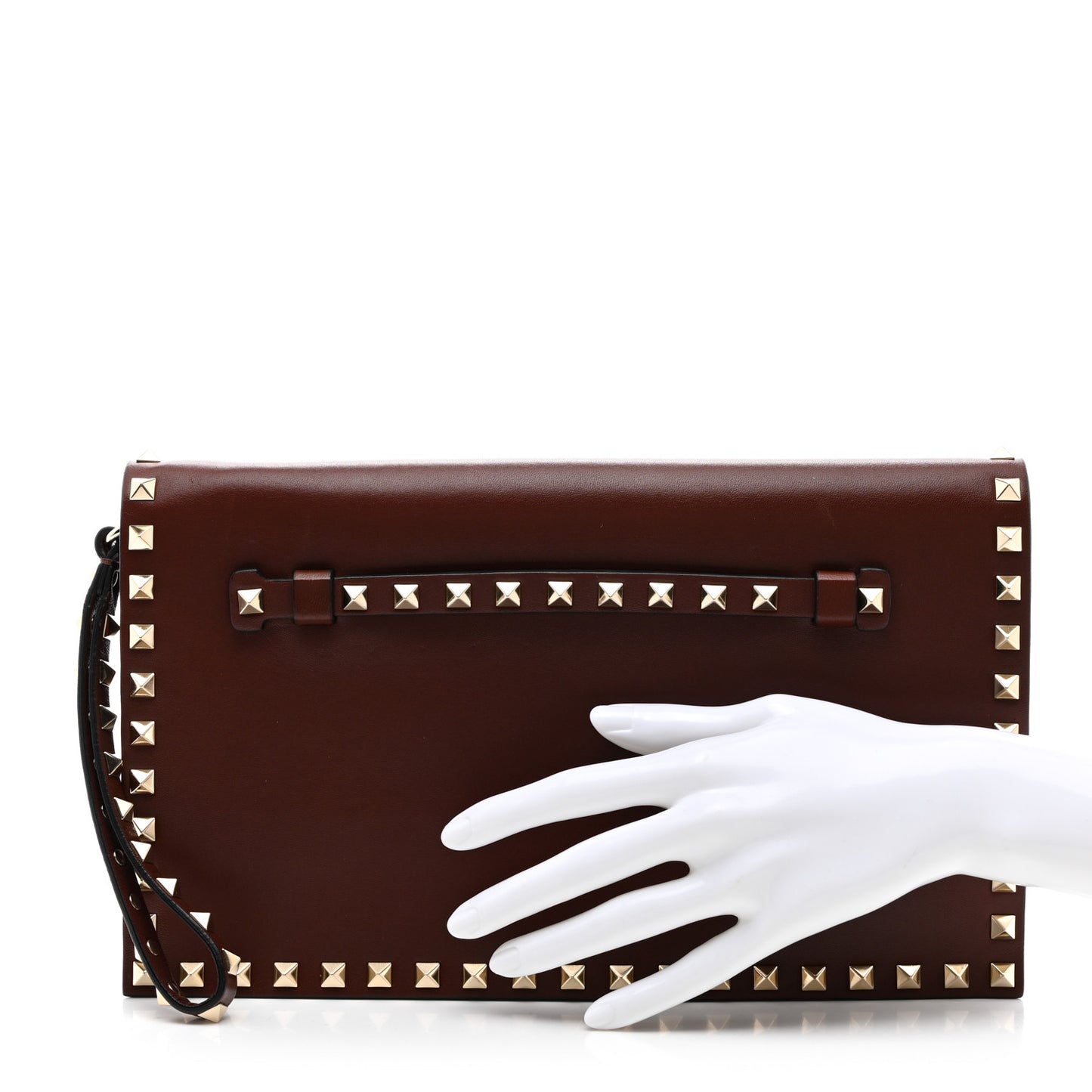 Nappa Rockstud Wristlet Clutch Brown