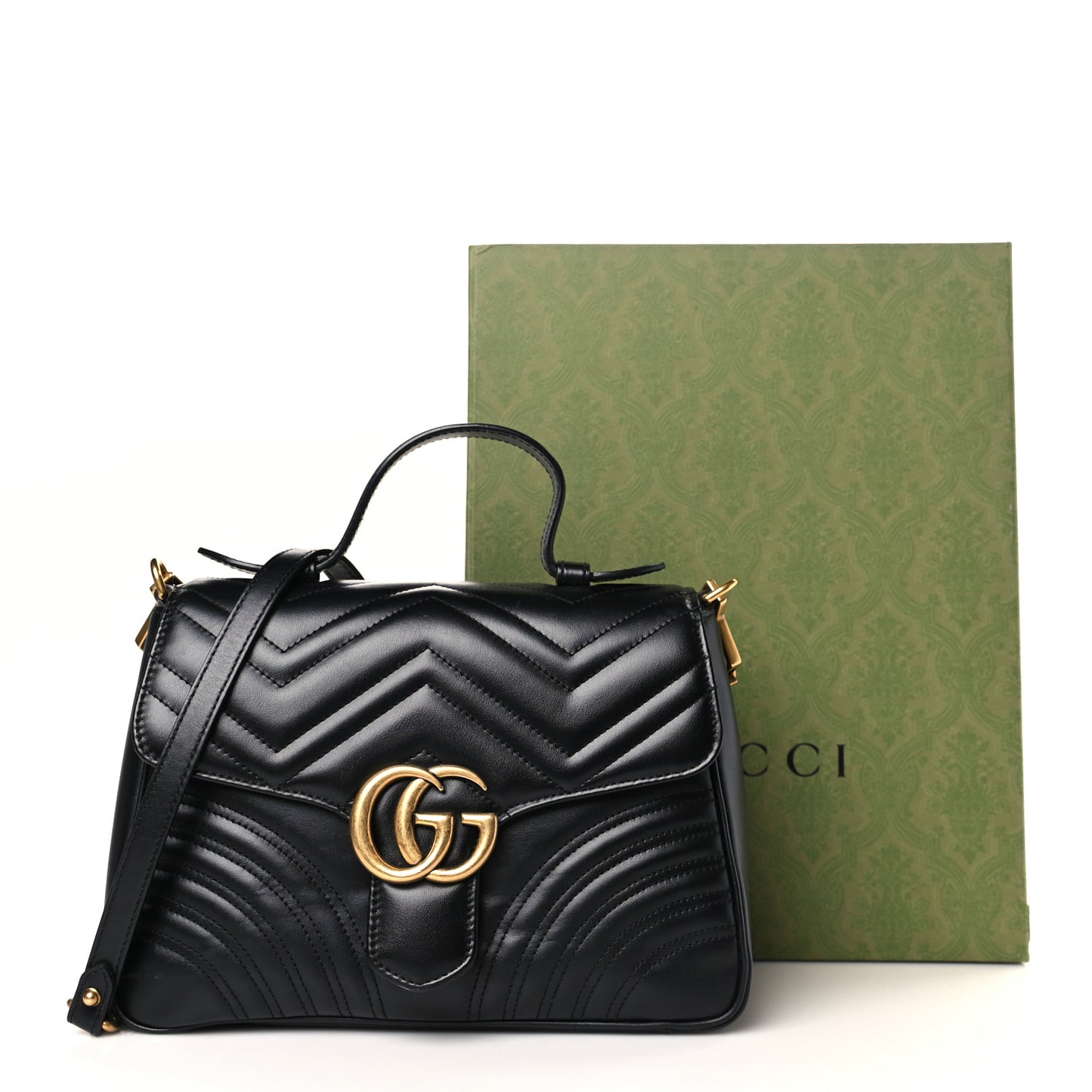 Calfskin Matelasse Small GG Marmont Top Handle Shoulder Bag Black