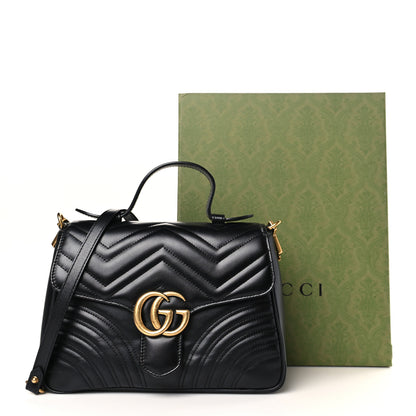 Gucci Calfskin Matelasse Small GG Marmont Top Handle Shoulder Bag Black 9 of 9