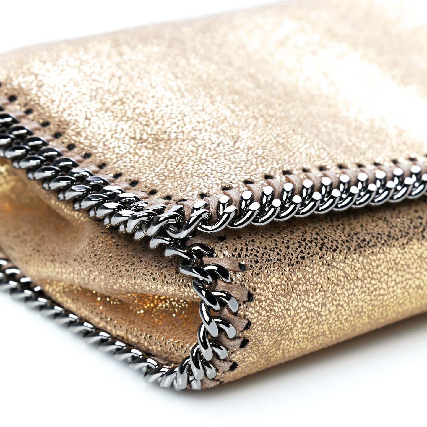 Metallic Crackle Shaggy Deer Falabella Crossbody Bag Gold