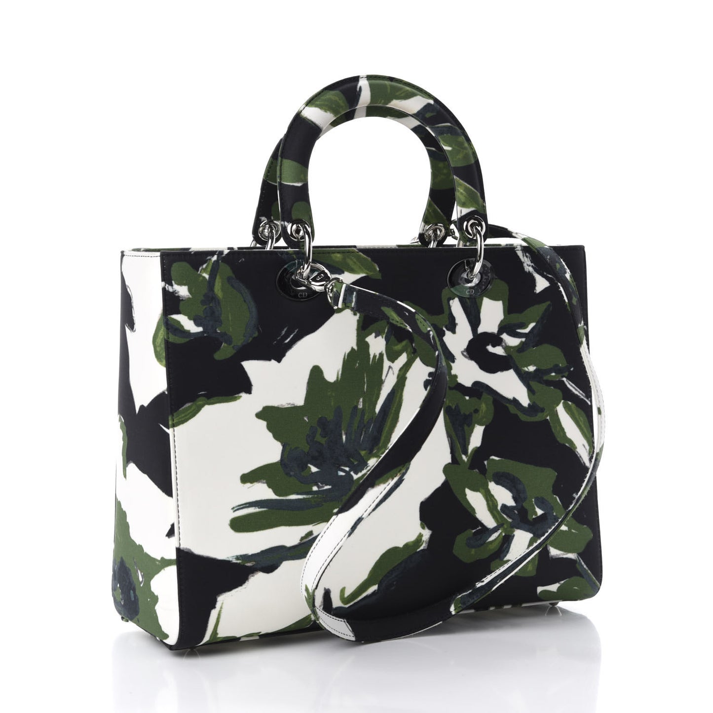 Canvas Graffiti Floral Printed Large Lady Dior Green White