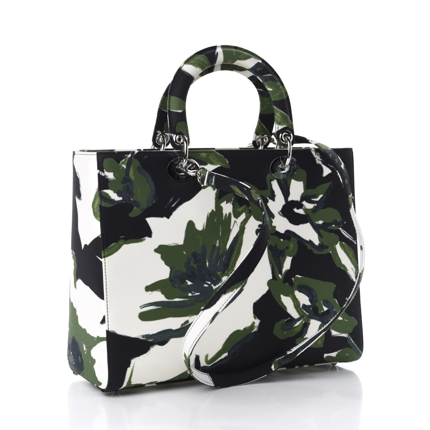 Christian Dior Canvas Graffiti Floral Printed Large Lady Dior Green White 2 of 11