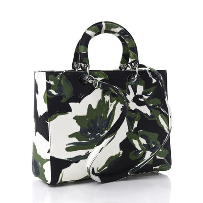 Christian Dior Canvas Graffiti Floral Printed Large Lady Dior Green White 2 of 11