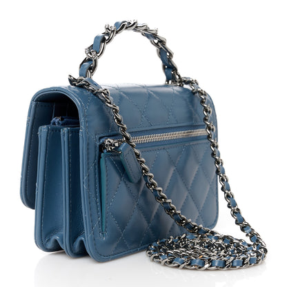 Chanel Shiny Crumpled Calfskin Strass Quilted Mini Top Handle Wallet On Chain Blue 3 of 11