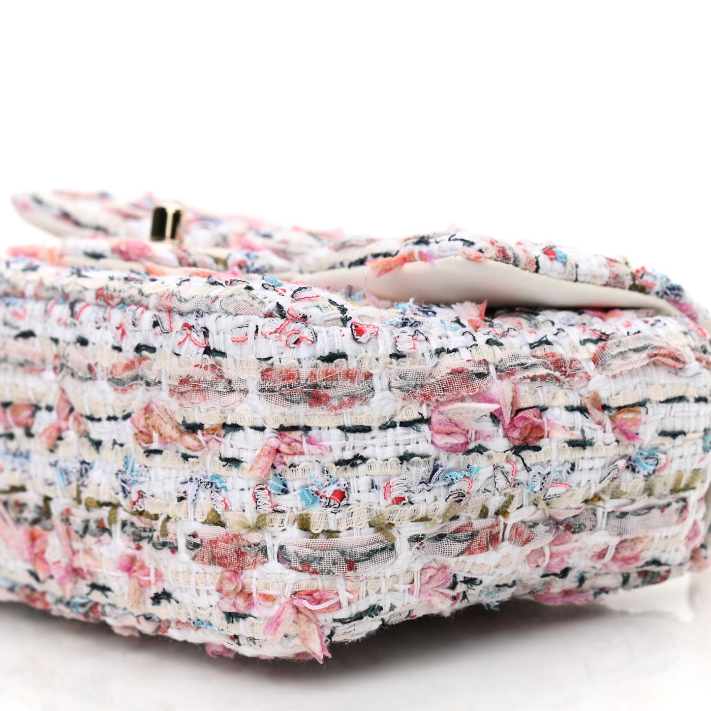 Tweed Quilted Mini Rectangular Flap White Pink Multicolor