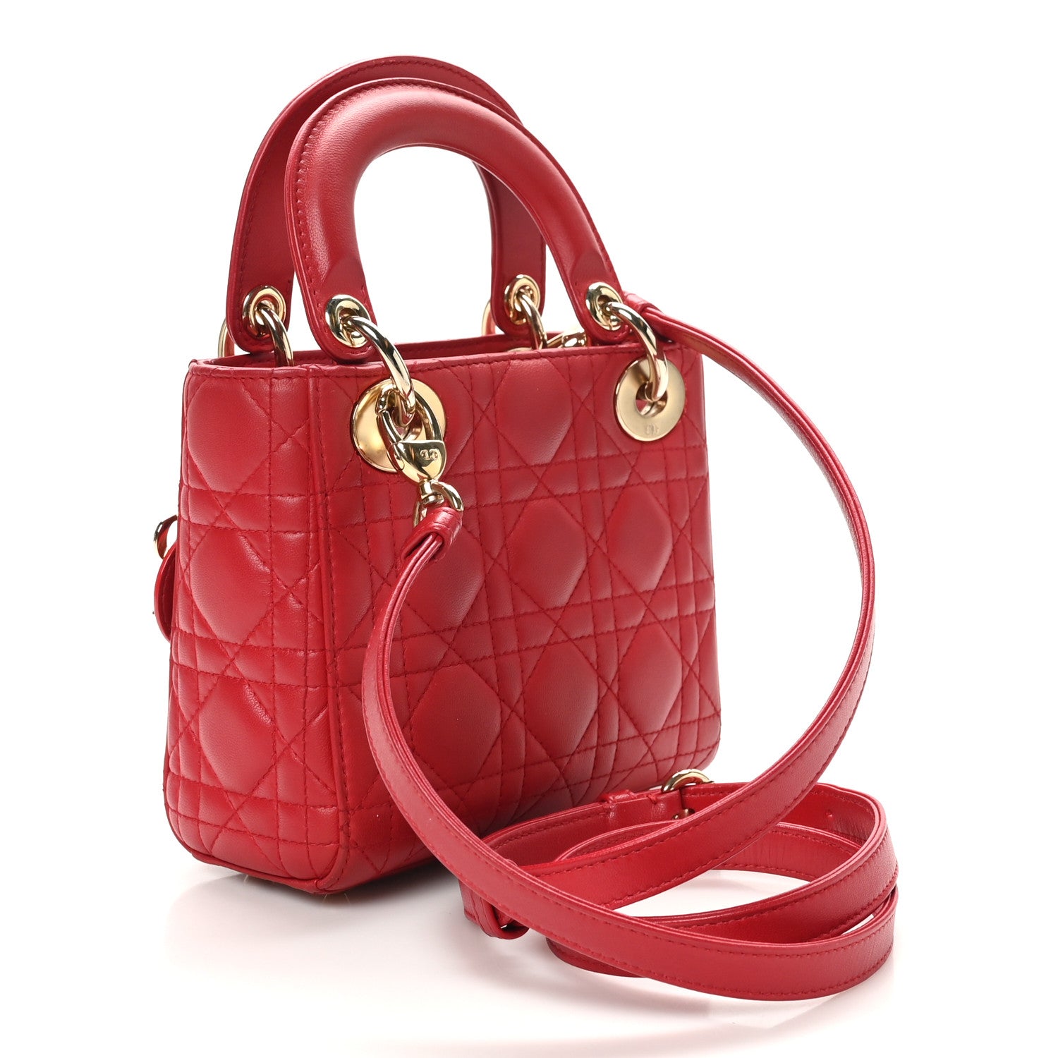 Christian Dior Lambskin Cannage Mini Lady Dior Red 3 of 11