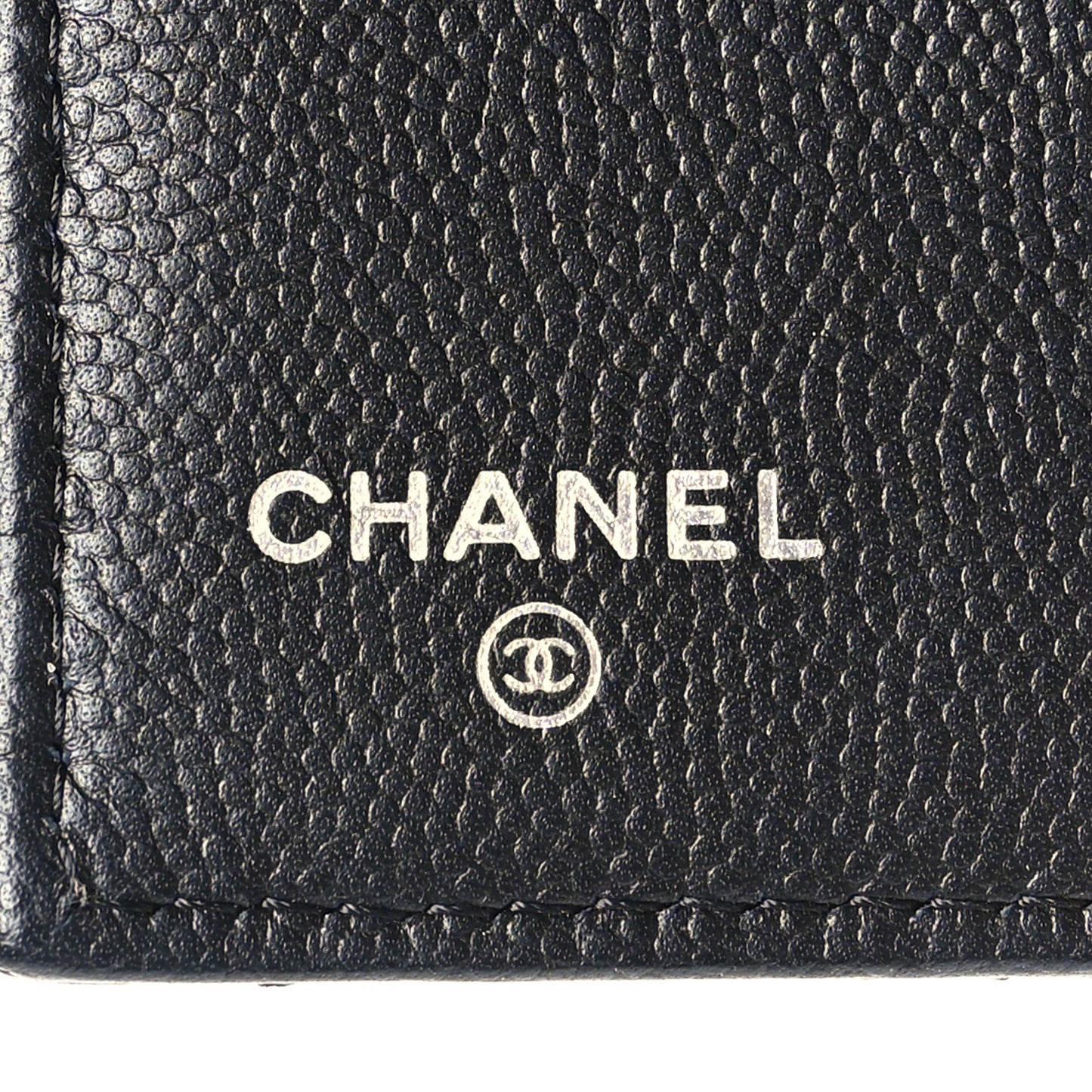 Caviar Camellia Embossed Compact Wallet Black