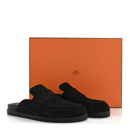 Hermes Suede Calfskin Go Mules 37.5 Black 10 of 10
