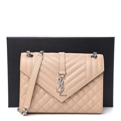 Saint Laurent Grain De Poudre Textured Mixed Matelasse Medium Triquilt Monogram Satchel Dark Beige 11 of 11