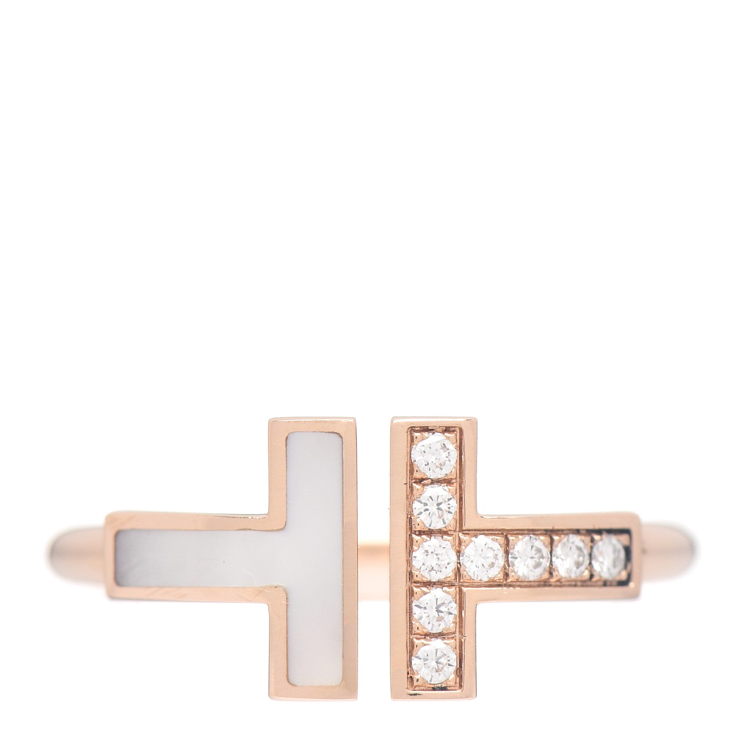 Tiffany 18K Rose Gold Diamond Mother of Pearl T Wire Ring 50 5.5 1 of 5