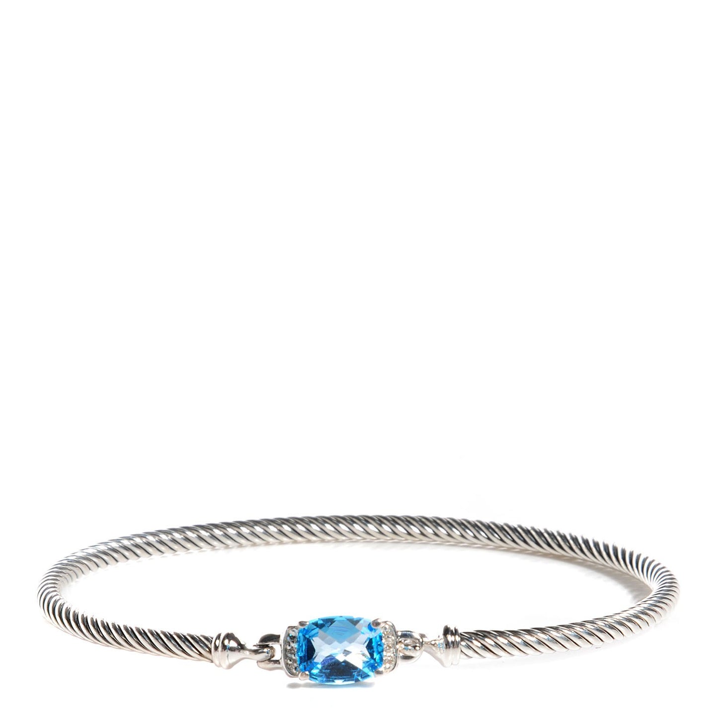 Sterling Silver Diamond Blue Topaz 3mm Petite Wheaton Bracelet