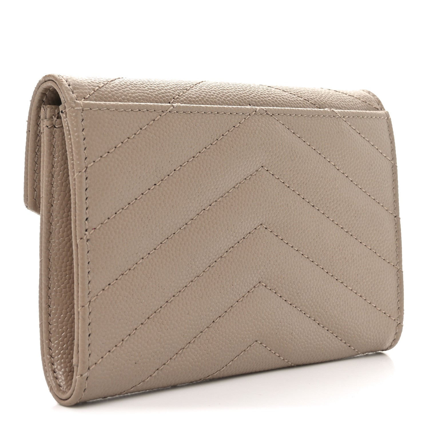 Saint Laurent Grain De Poudre Matelasse Chevron Small Monogram Envelope Wallet Dark Beige 3 of 7